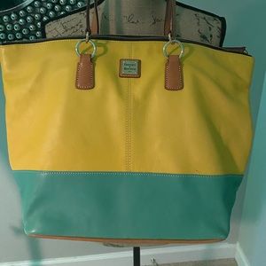 Dooney & Bourke Large Yellow & Green Leather Tote